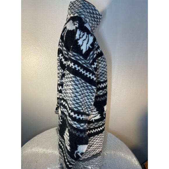 90s essentials style fleece Black and White deer tree Medium - Picture 11 of 14